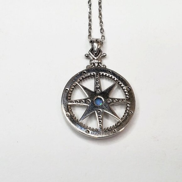Sterling Silver Simulated Opal Cubic Zirconia CZ Compass Necklace 18 in. - Picture 3 of 5